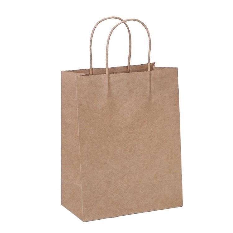 Recyclable kraft paper bag with twisted handle reusable shopping paper bags