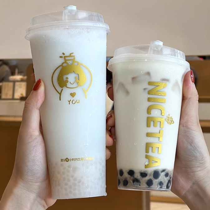 PP 90mm Disposable Printed Logo Plastic Bubble Tea Cups For Cold Drink Beverage Milk Tea gold foil stamping plastic cup