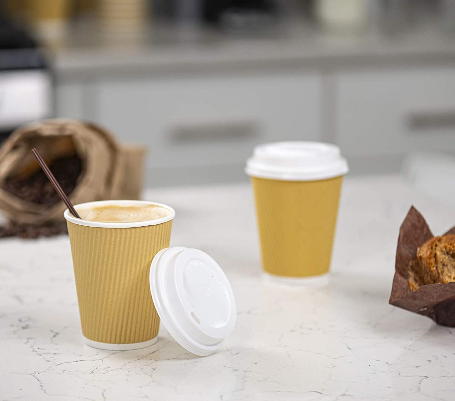 Disposable Hot Coffee Cups - Premium Quality Kraft Triple Wall Insulated Ripple Paper Cup Party - Disposable Coffee Cups