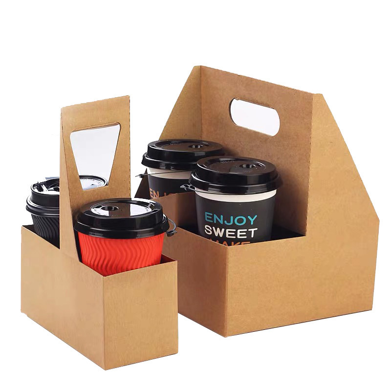 Customized paper cup holder 2/4/6 coffee paper cup kraft holder take away carrier