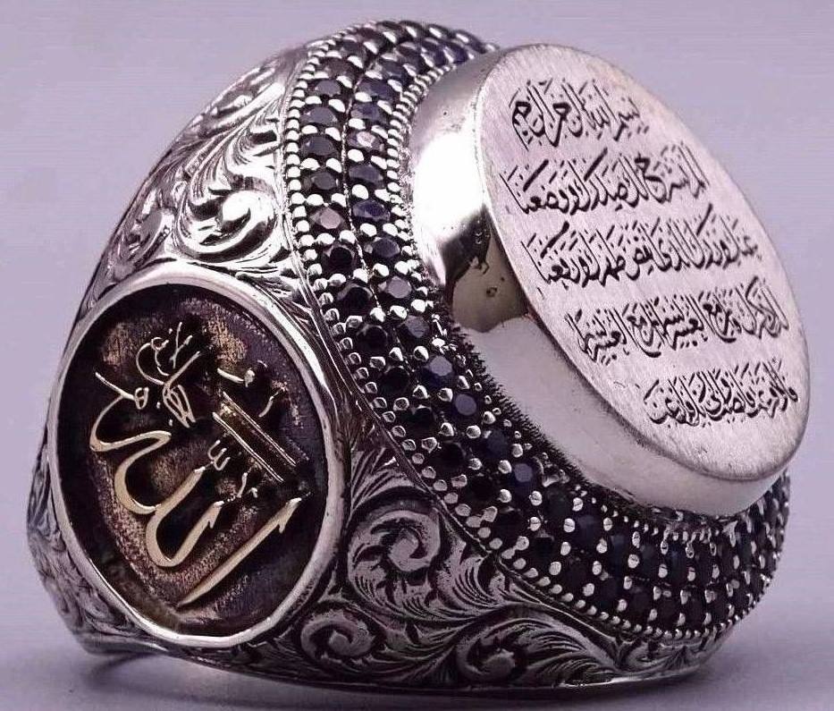 saudi arabia Arabic Font Antique vintage signet black chunky islamic rings silver real 925 design for men