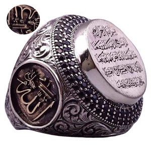 saudi arabia Arabic Font Antique vintage signet black chunky islamic rings silver real 925 design for men