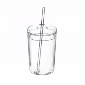 450ML Dome lid Glass with glass straw beautiful demo lid glass tumbler with straw