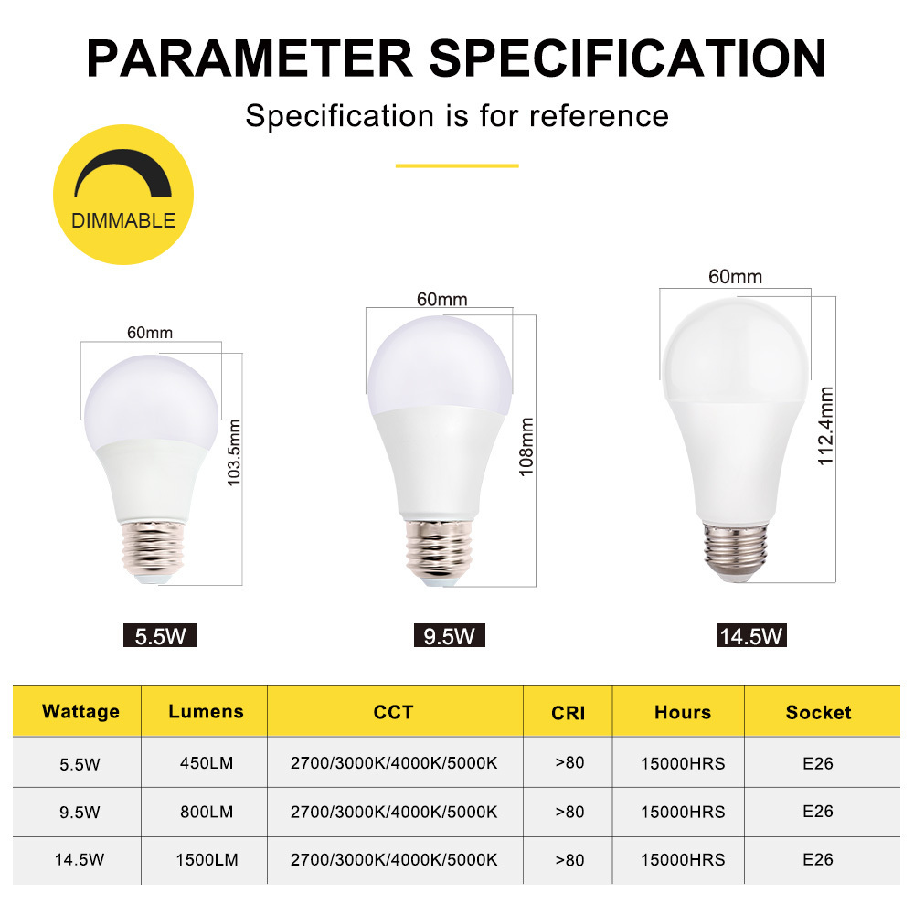 A19 120V DIMMABLE 40W60W/100W UL ETL Llisted LED BULB Light