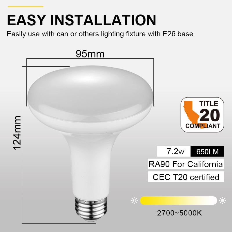 BR30 Flood 65W 7.2W RA80/90 120V CEC T20 UL ETL listed LED BULB Light