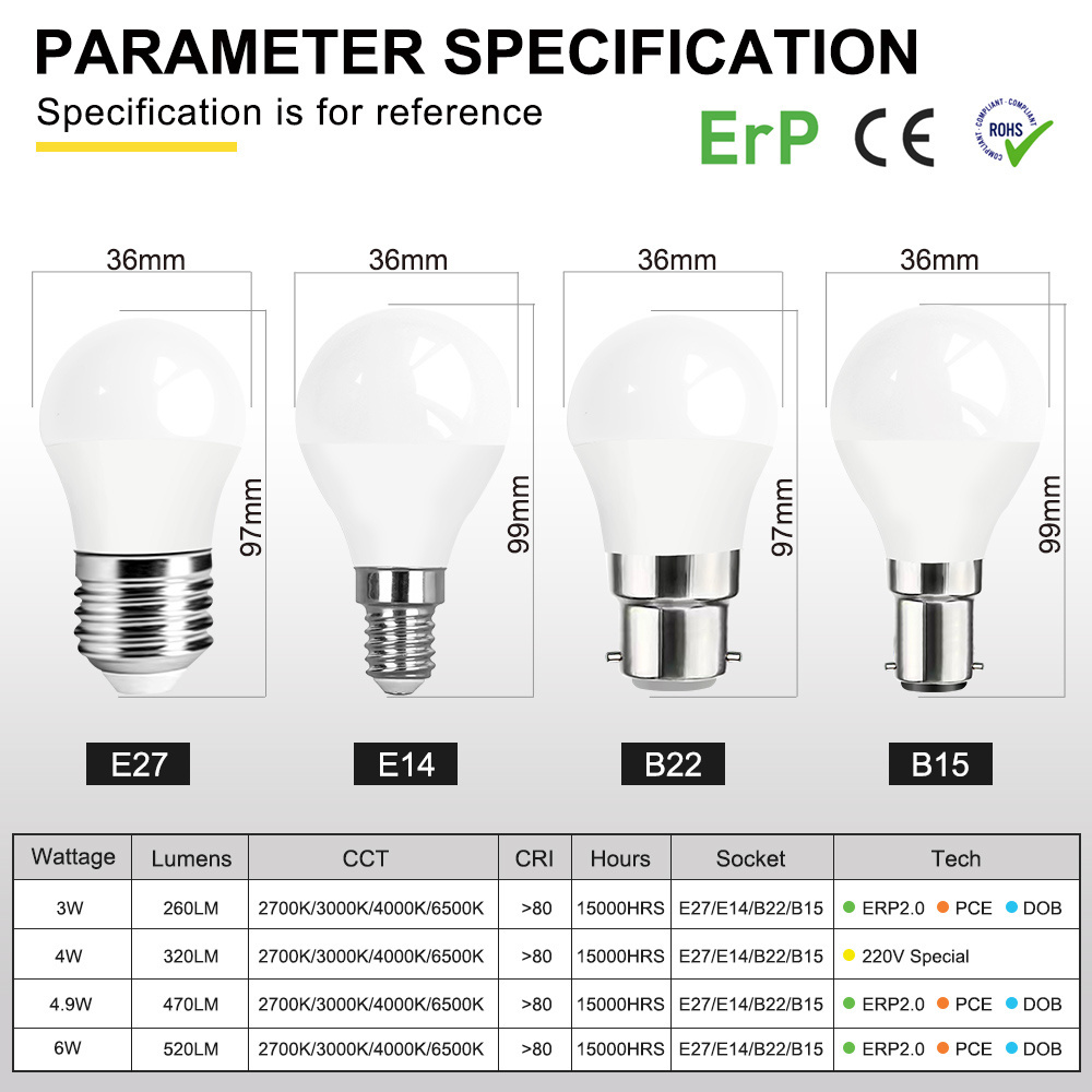 G45 3W/4.9W/6W E27/E14 Globe DOB 100-240V wide voltage LED BULB Light