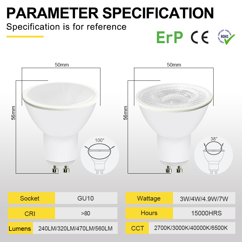 MR16 GU10 3W/4.9W/7W-100D Spot ERP2.0 CE LED BULB Light