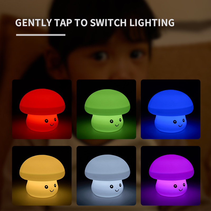 Hot Selling LED Kid mood Night Light Cute Design Mushroom Silicone Pat Light Children Gift Squish Silicone Lamp for Bedroom