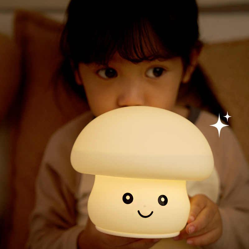 Hot Selling LED Kid mood Night Light Cute Design Mushroom Silicone Pat Light Children Gift Squish Silicone Lamp for Bedroom