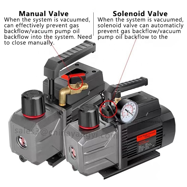 HVAC Automatic Anti-backflow Vacuum Pump with Automatic manual Valve and Vacuum Gauge for R12 R22 R134a R410a