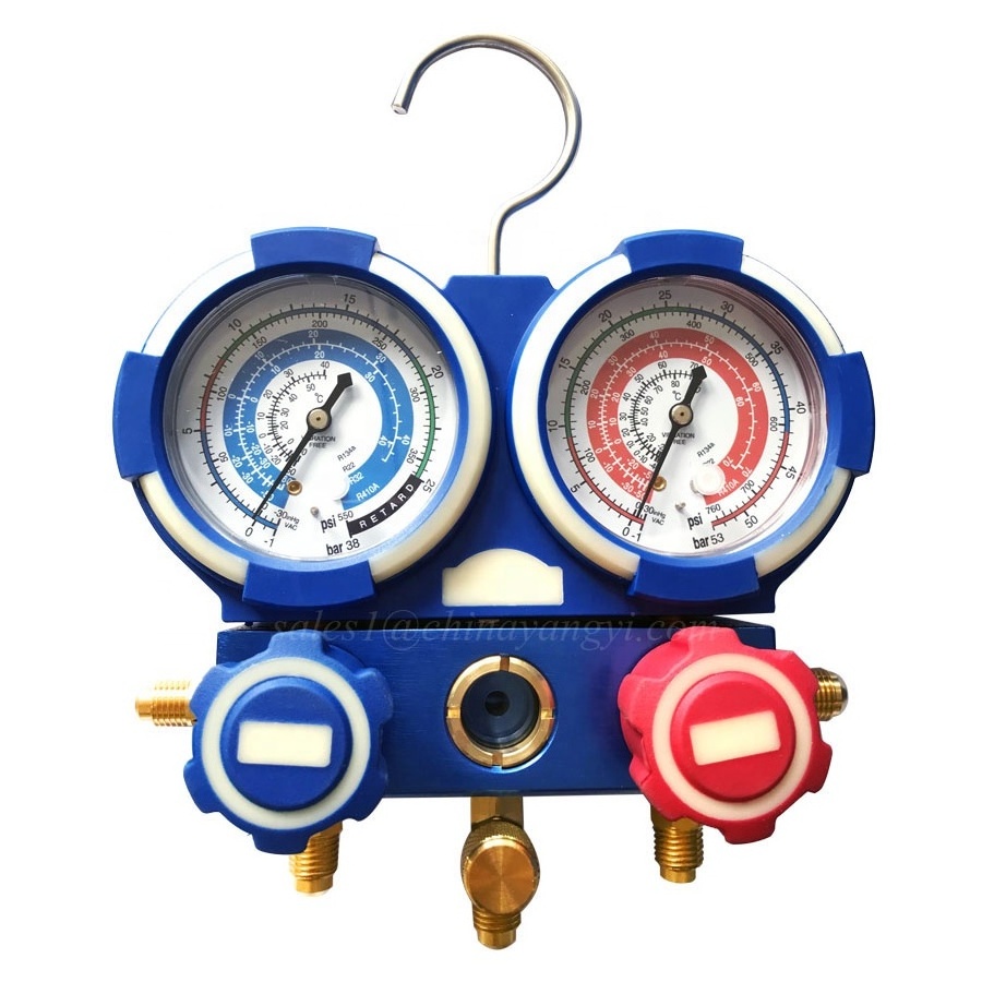 High quality R32 R410A R22 R134a Refrigerant manifold gauge Aluminum valve Pressure gauge refrigeration tool  for A/C Service