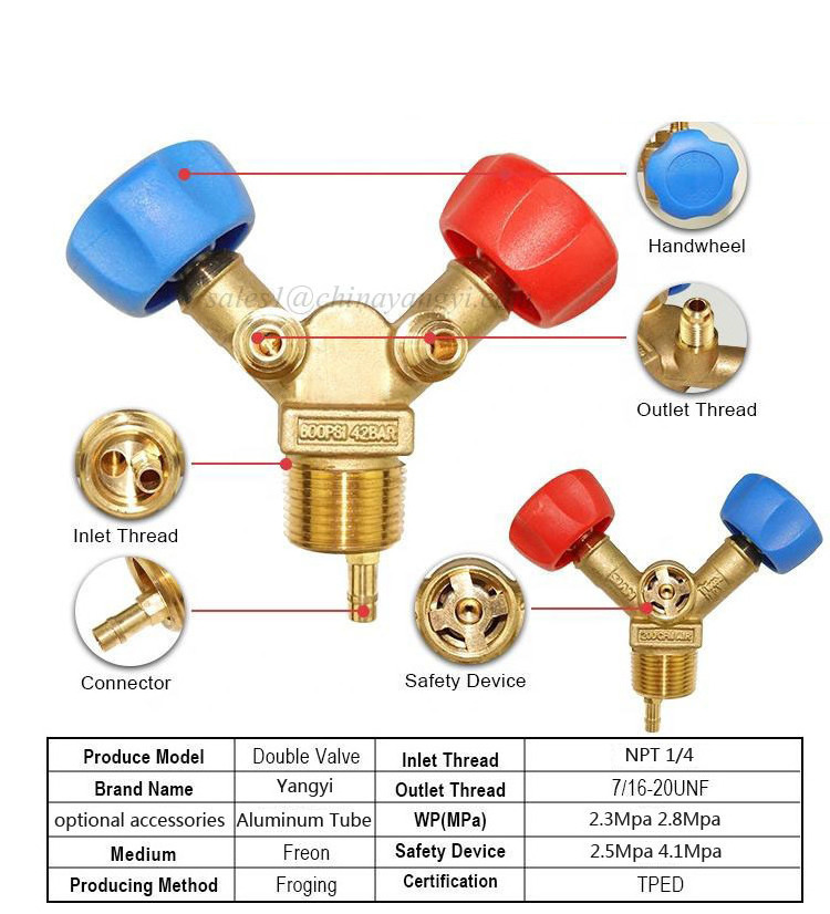 Gas Liquid valve Blue Red Y type Valve for Refrigerant cylinder Spare parts suction control valve Refrigeration Parts