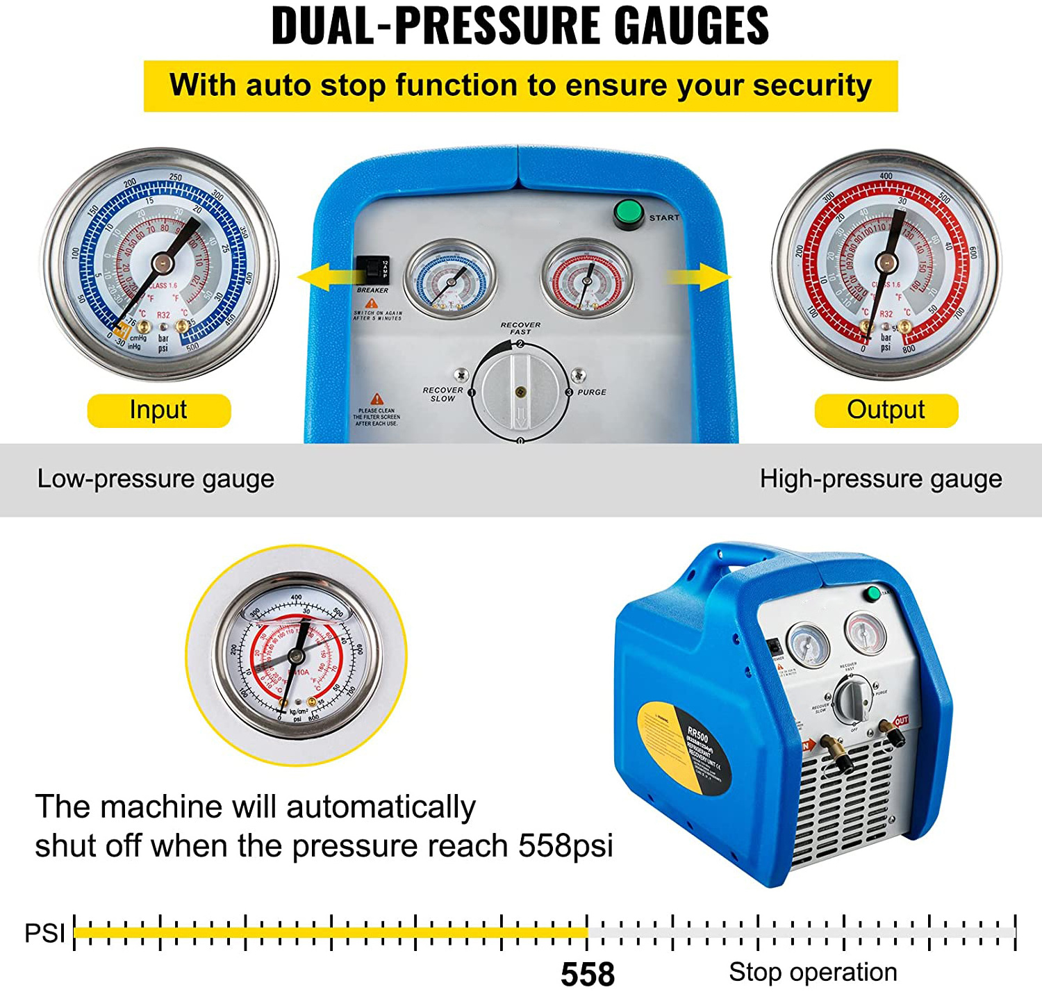 R32,R1234yf Refrigerant Recovery Unit/machine 3/4 HP Car Air Condition machine for other refrigeration as R410A, R134A