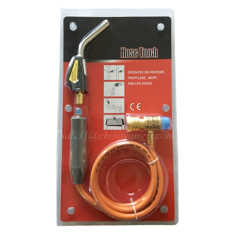 Dual Valve Self-Ignition MAPP And Propane Gas Hand Welding Torch With 60 inch Hose And Stainless Steel Head For Soldering