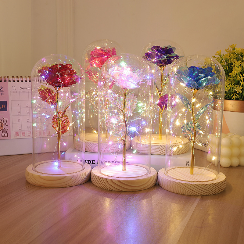 Glass Cover Eternal Flower Artificial Eternal Rose glass dome cover for Valentine's Christmas Gift Decor