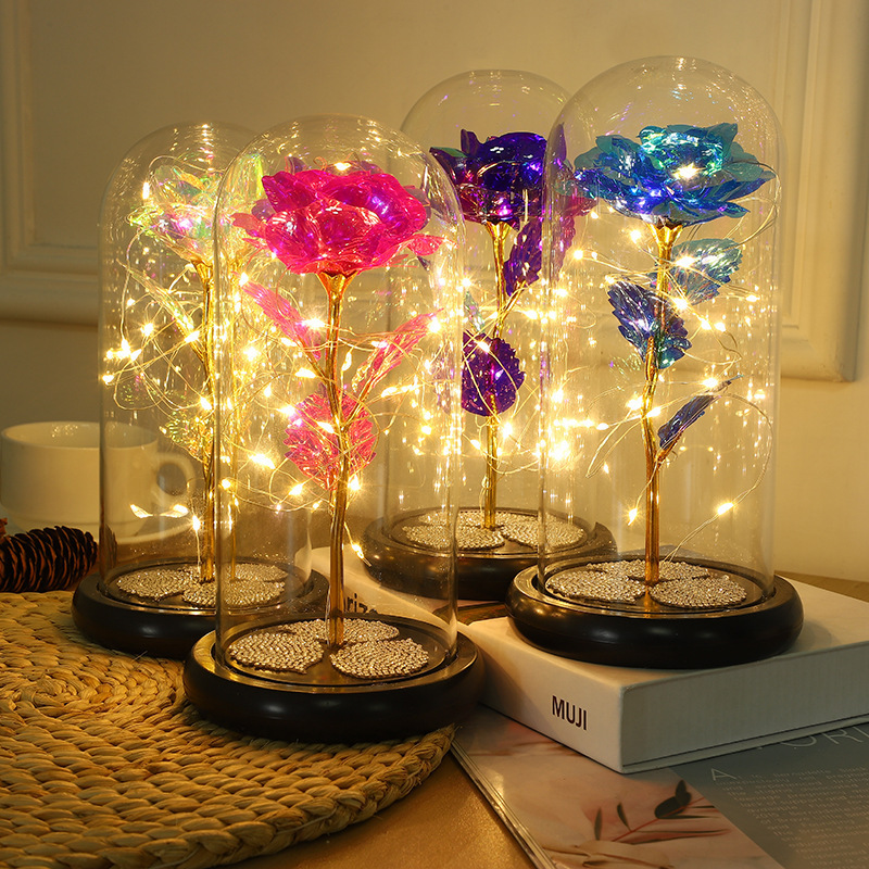 Glass Cover Eternal Flower Artificial Eternal Rose glass dome cover for Valentine's Christmas Gift Decor