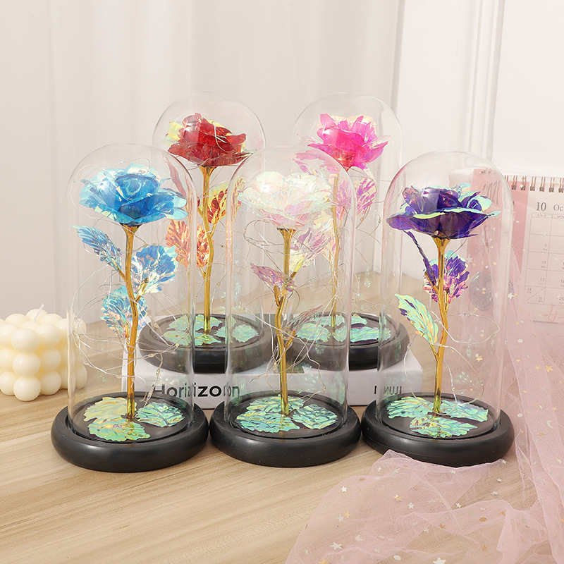 Glass Cover Eternal Flower Artificial Eternal Rose glass dome cover for Valentine's Christmas Gift Decor