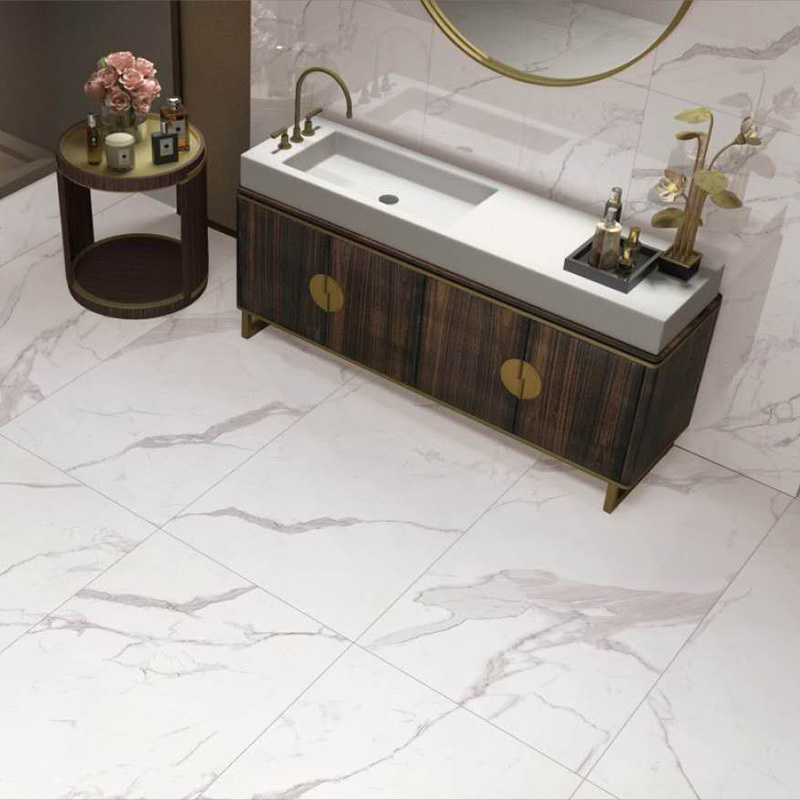 Classic carrara white marble porcelain tile flooring high glossy glazed tiles 600x1200mm