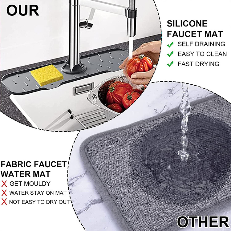 2PC Silicone Faucet Handle Mat Drip Catcher Tray Stop Drip Protector Splash Drying Countertop Kitchen Sink Splash Guard