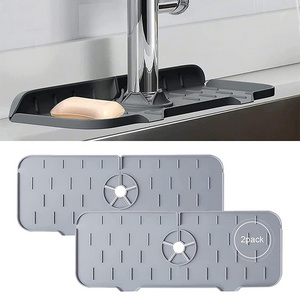 2PC Silicone Faucet Handle Mat Drip Catcher Tray Stop Drip Protector Splash Drying Countertop Kitchen Sink Splash Guard