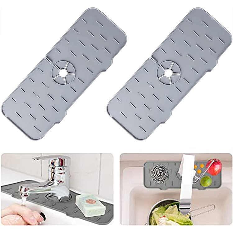 2PC Silicone Faucet Handle Mat Drip Catcher Tray Stop Drip Protector Splash Drying Countertop Kitchen Sink Splash Guard