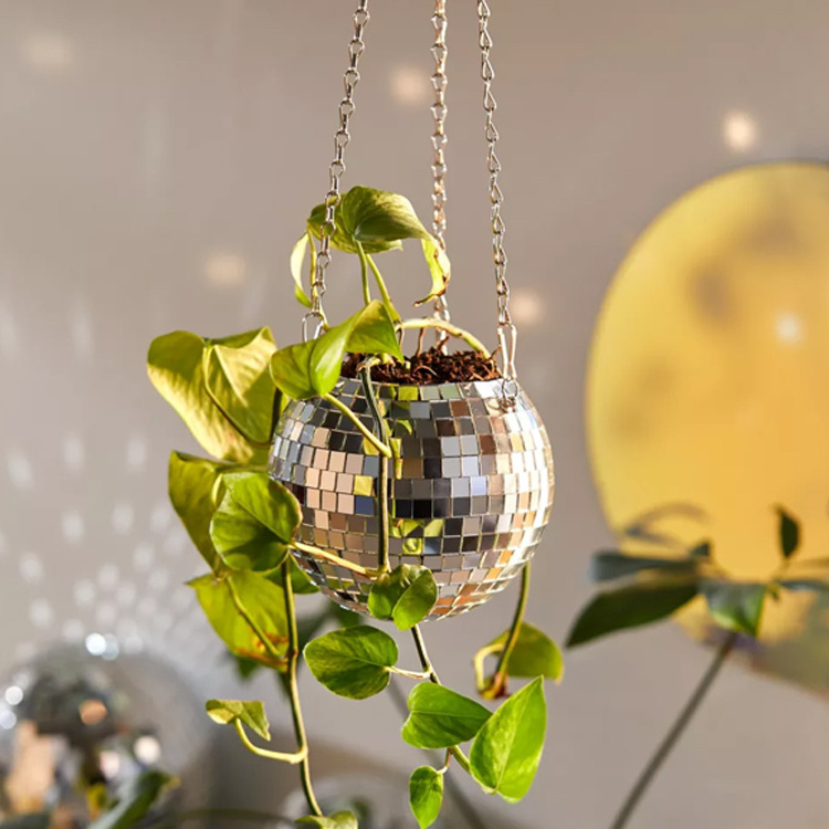 Home Hanging Disco Ball Planter with Macron rope Macrame Plant Hanger for Indoor or Outdoor Plants flower pots