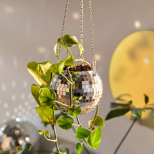 Home Hanging Disco Ball Planter with Macron rope Macrame Plant Hanger for Indoor or Outdoor Plants flower pots