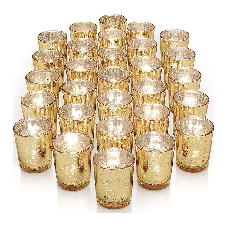 Wedding Centerpieces, Party Supplies, Valentine's Day Table Decor Speckled Mercury gold votive candle holders