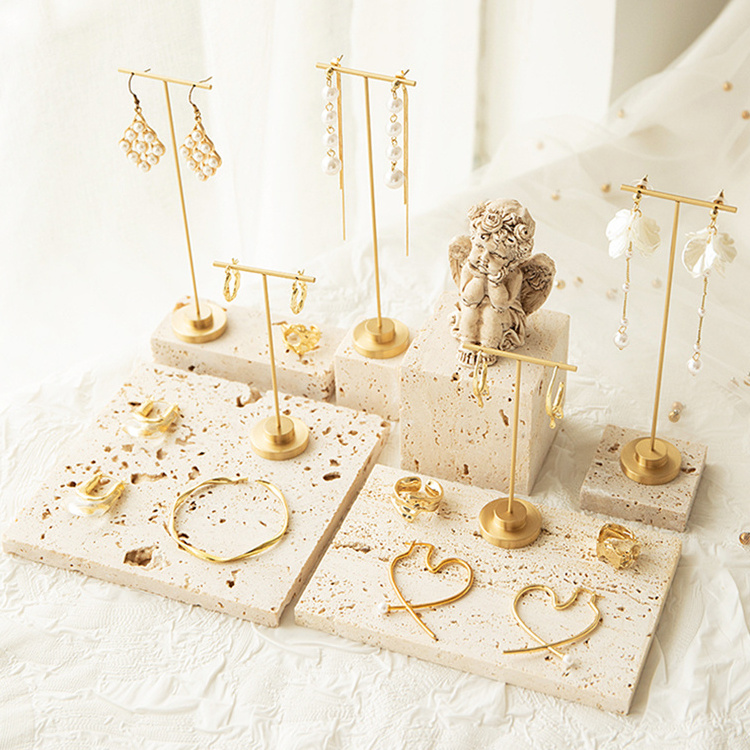 Jewelry display stand metal earrings stand yellow hole stone jewelry display background plate jewelry shooting props