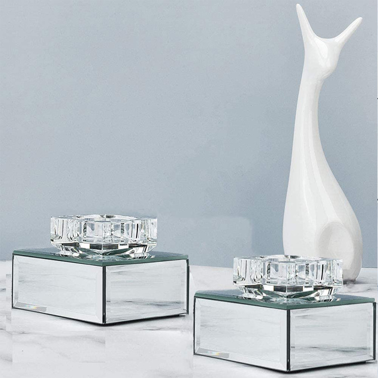 Crystal Clear Silver Mirror Glass Candle Holder for Wedding Centerpieces and Home Decoration