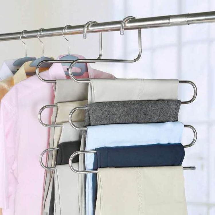 Pants Hangers S-Shape Stainless Steel Clothes Hangers, Pants Jeans Scarf Space Saving Hangers Closet Organizer