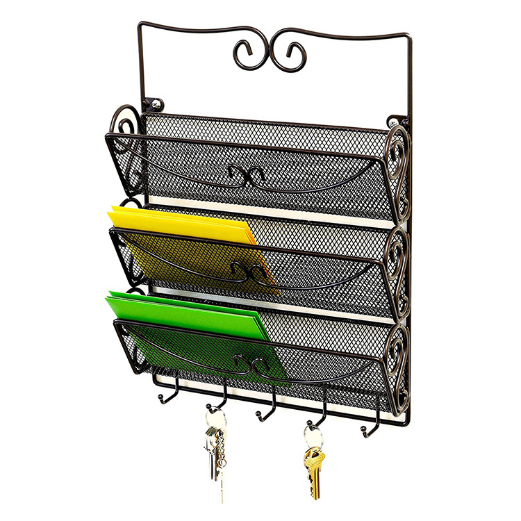 Letter Storage Holder Key Rack Wall Mail Key Holder Wall Mount 3 Tier Letter Rack Organizer