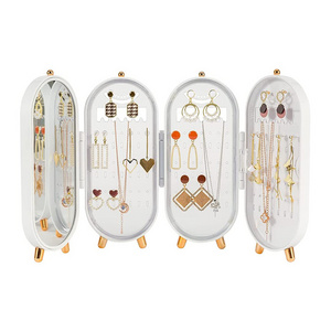 White Necklace Jewelry Organizer with Folding Screen Design, Acrylic Jewelry Storage Earrings Holder