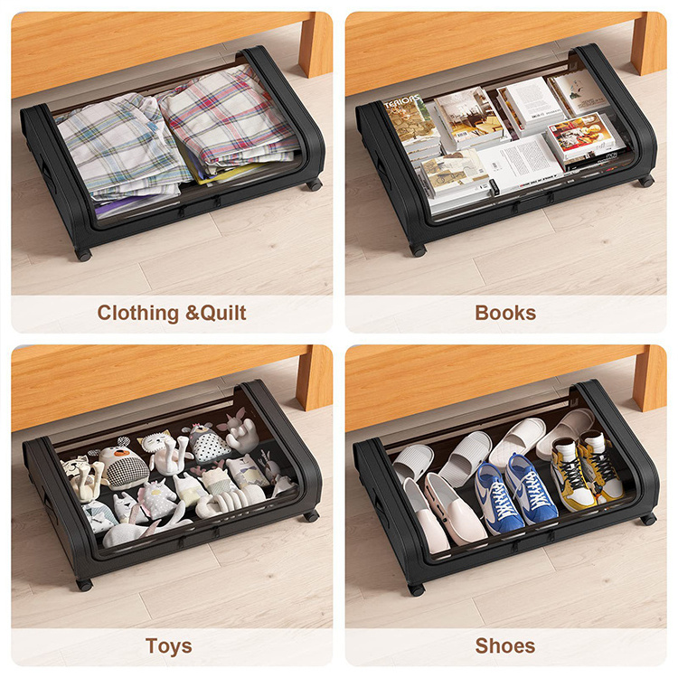 Toy clothes shoes Under Bed Storage with Wheels and Lid, Under Bed Rolling Storage box with Large Capacity