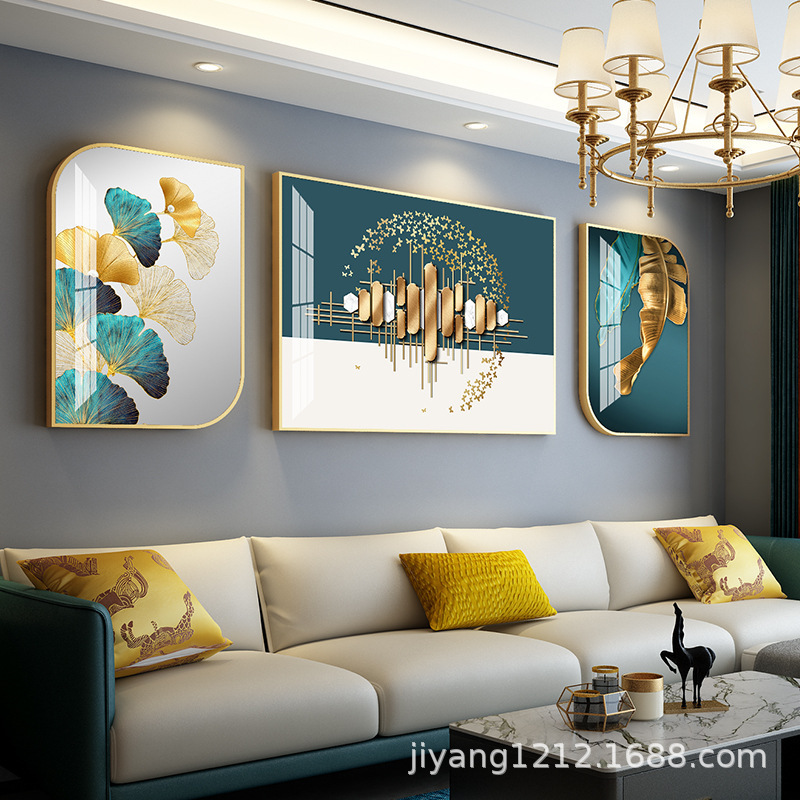 Modern minimalist living room decorative painting light luxury mural triptych wall art crystal porcelain painting