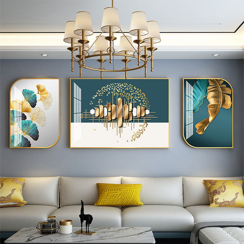 Modern minimalist living room decorative painting light luxury mural triptych wall art crystal porcelain painting