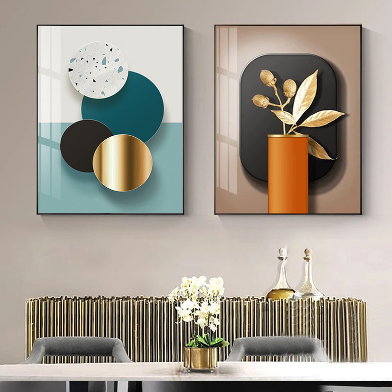 Modern Abstract Wall Art Decor Golden Botanicals Fine Art Canvas Prints 3d Visualizations Pictures For Luxury Living Room