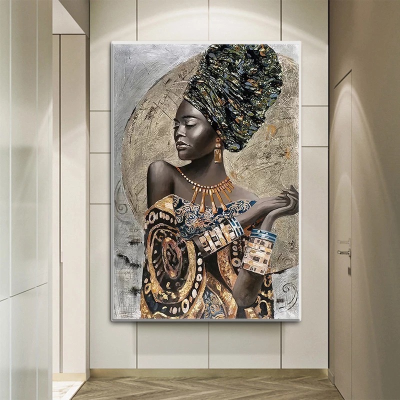 Wall Art Posters Prints Abstract Figure Wall Picture Living Room Home Decor Portrait Oil Painting on Canvas Woman African Black