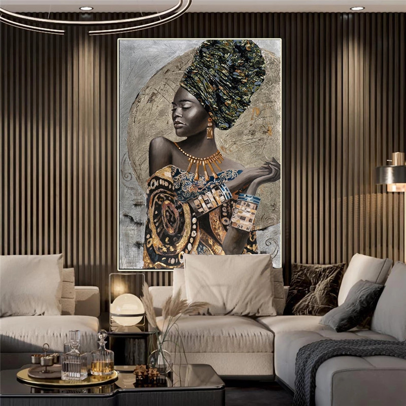 Wall Art Posters Prints Abstract Figure Wall Picture Living Room Home Decor Portrait Oil Painting on Canvas Woman African Black