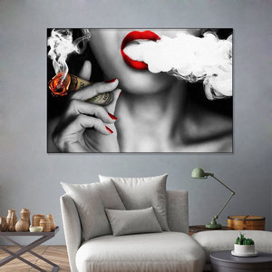 Pop Wall Art Decor Poster Women Smoking Money Red Lips Girl Art Wall Painting Custom Canvas Print  mural decor