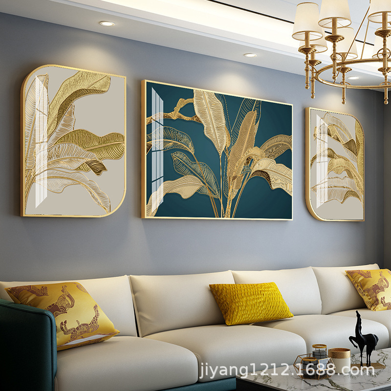 Modern minimalist living room decorative painting light luxury mural triptych wall art crystal porcelain painting