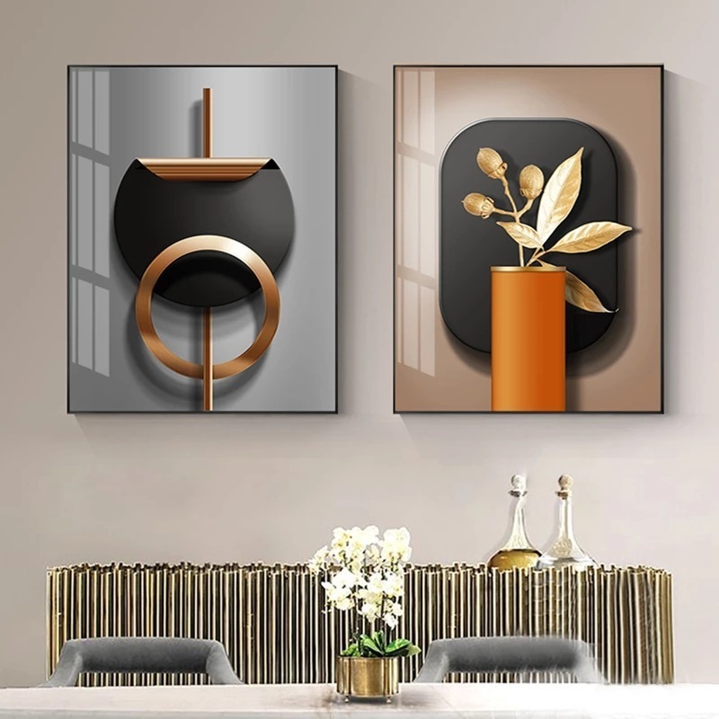 Modern Abstract Wall Art Decor Golden Botanicals Fine Art Canvas Prints 3d Visualizations Pictures For Luxury Living Room