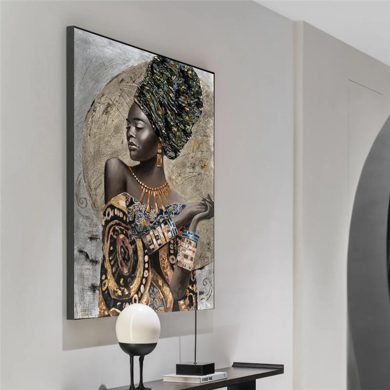 Wall Art Posters Prints Abstract Figure Wall Picture Living Room Home Decor Portrait Oil Painting on Canvas Woman African Black