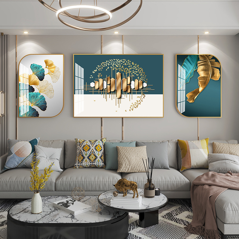 Modern minimalist living room decorative painting light luxury mural triptych wall art crystal porcelain painting