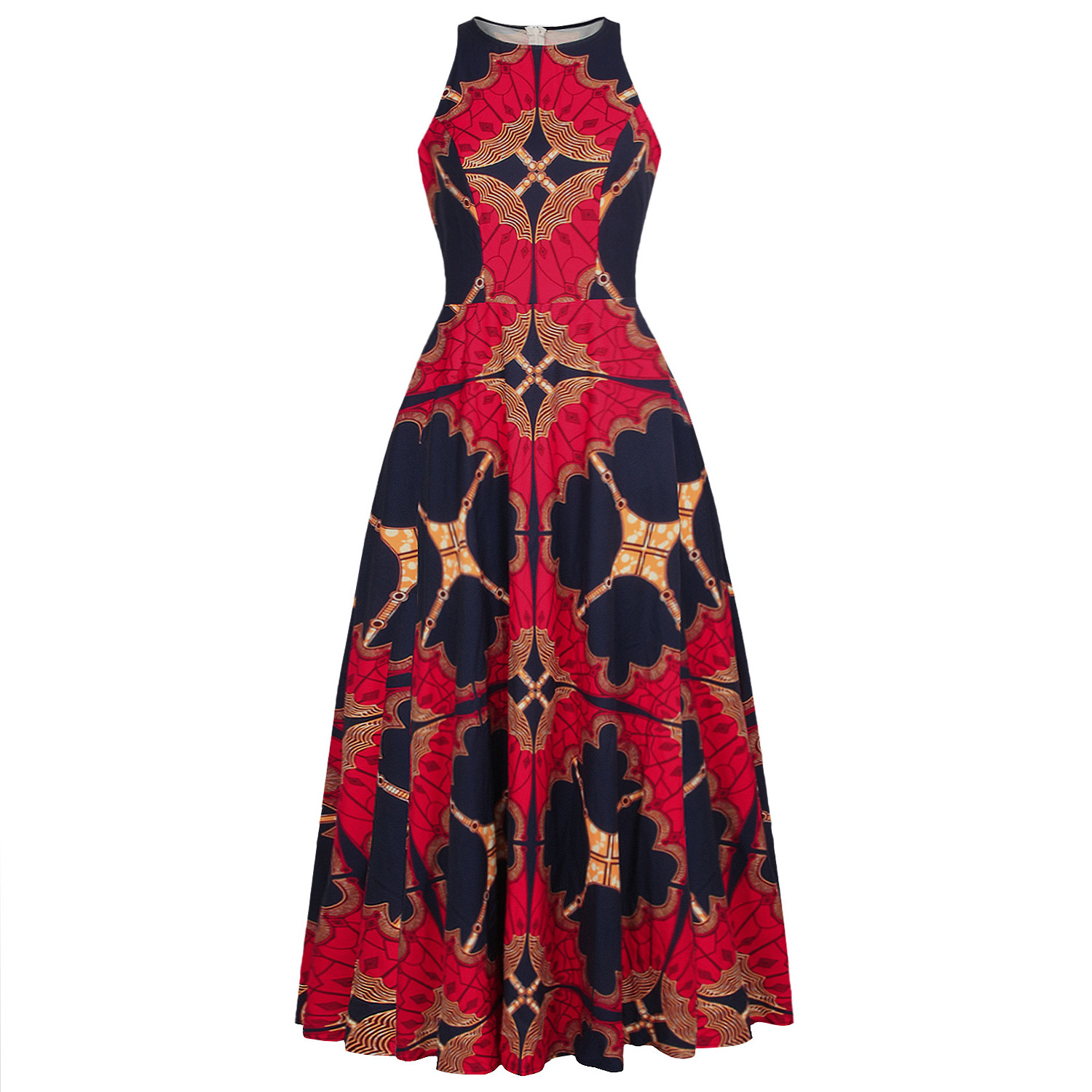 New Fashion Summer women clothing African style digital printing round neck sleeveless swing dress