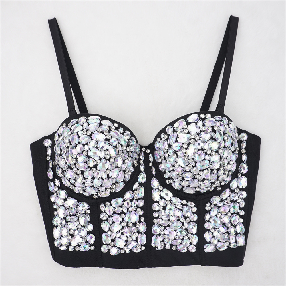 Hot New Fashion Women Vest Summer Sexy Crystal Rhinestone Bra Crop Top