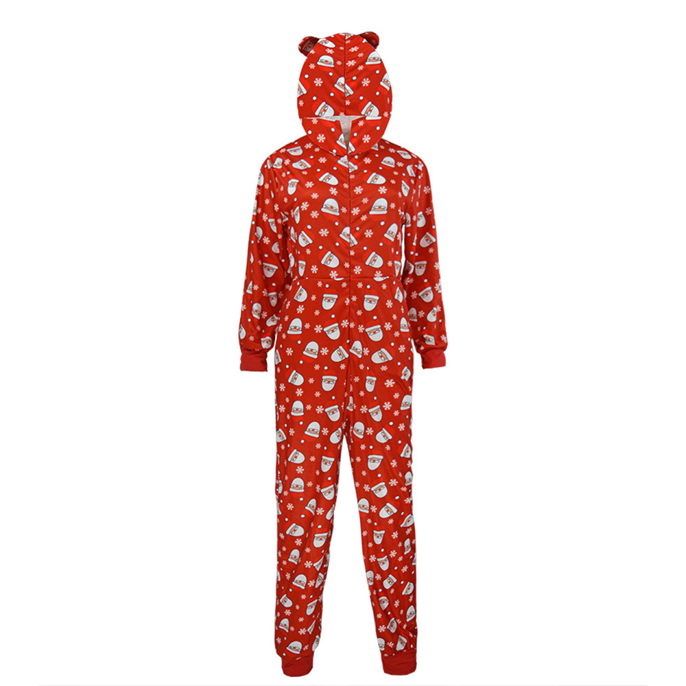 Autumn Winter Long Sleeves Lounge Pajama parent-child fashion hooded Santa Cartoon printed jumpsuit for Christmas