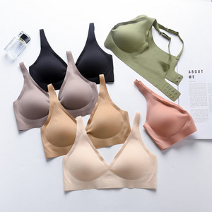 Women Summer traceless underwear women's No steel rim thin small chest gathered and adjusted breast bra