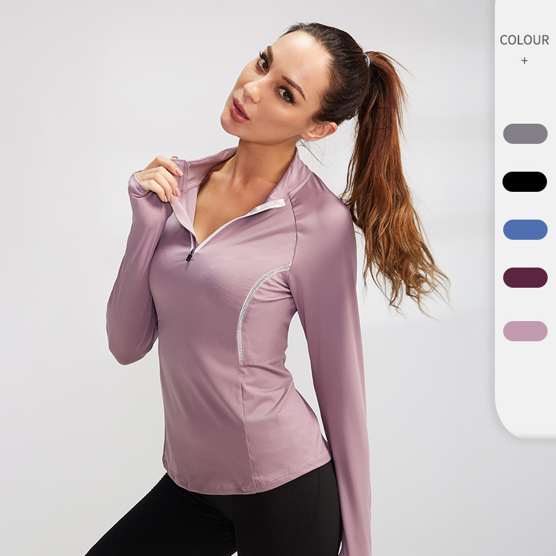 2024 Autumn and winter women's sports long sleeve Outdoor running yoga clothes high elastic tights quick drying stand collar spo