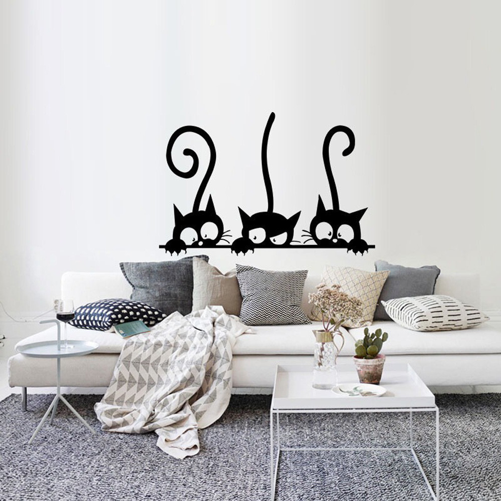 Removable waterproof PVC vinyl Bedroom living room decor Decal wall stickers cat supplier decoration cat wall stickers